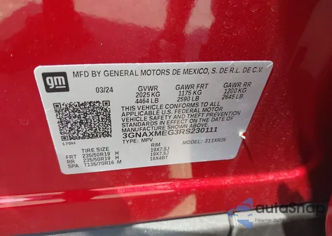 2024 Chevrolet Equinox Fwd Rs from USA, damaged, VIN 3GNAXMEG3RS230111